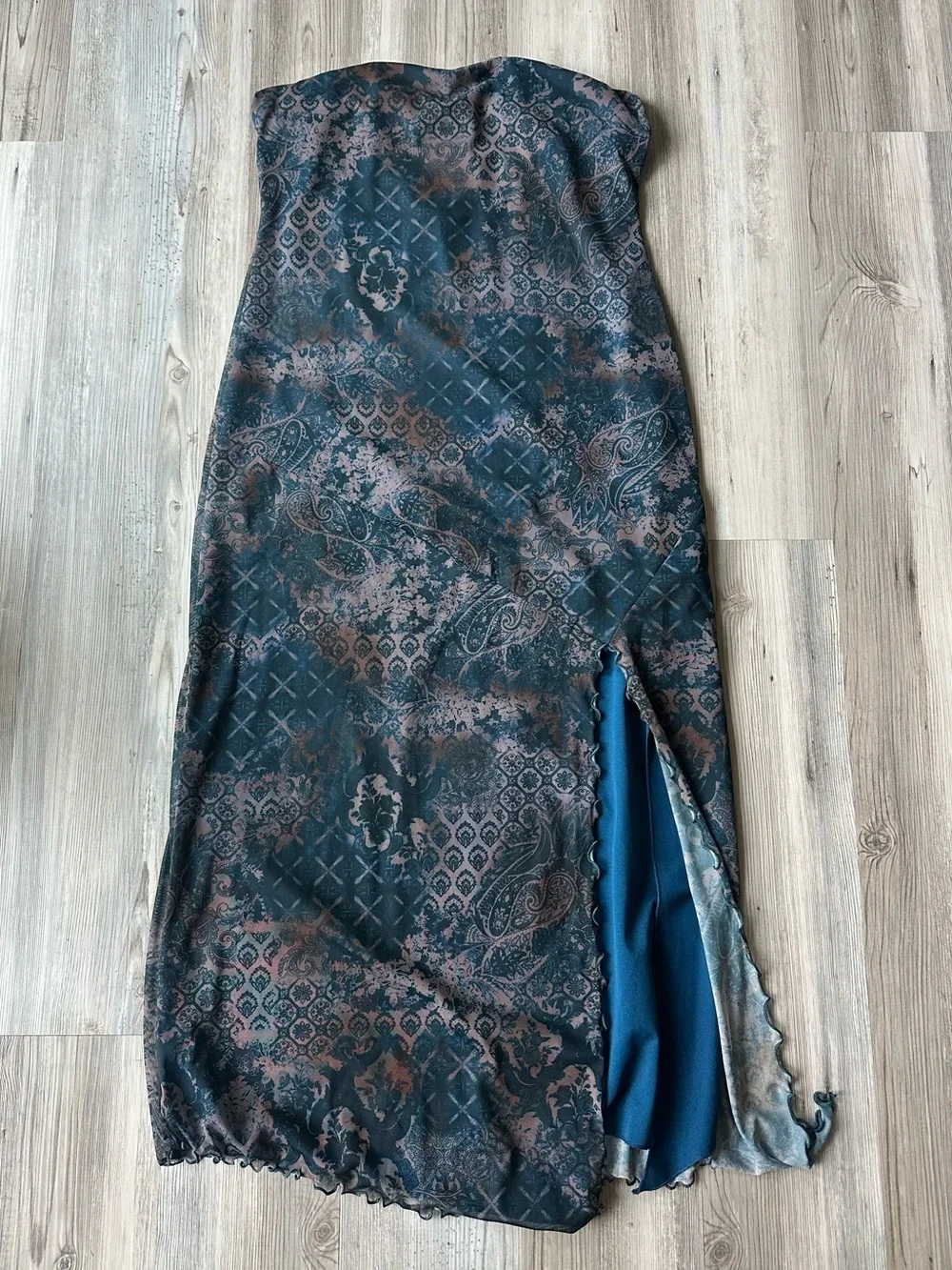 Urban Outfitters Strapless Midi Dress - Mesh Paisley Print with Side Slit - XL